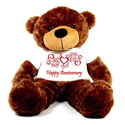 Brown 5 feet Big Teddy Bear wearing a Happy Anniversary T-shirt